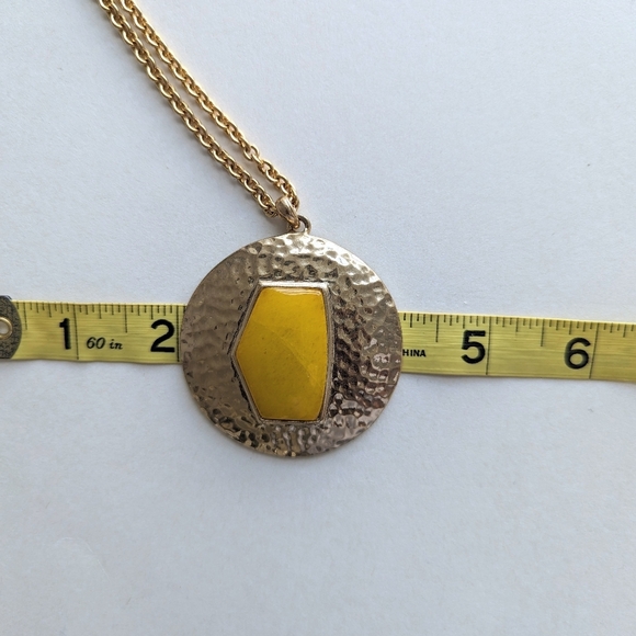 Kate Spade Gold/ Citrine Amber Circular Pendant Long Necklace Gold Chain - Picture 7 of 8